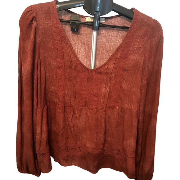 NWT Rewind Peasant Blouse Burgundy Long Sleeve Sz L - Picture 3 of 8